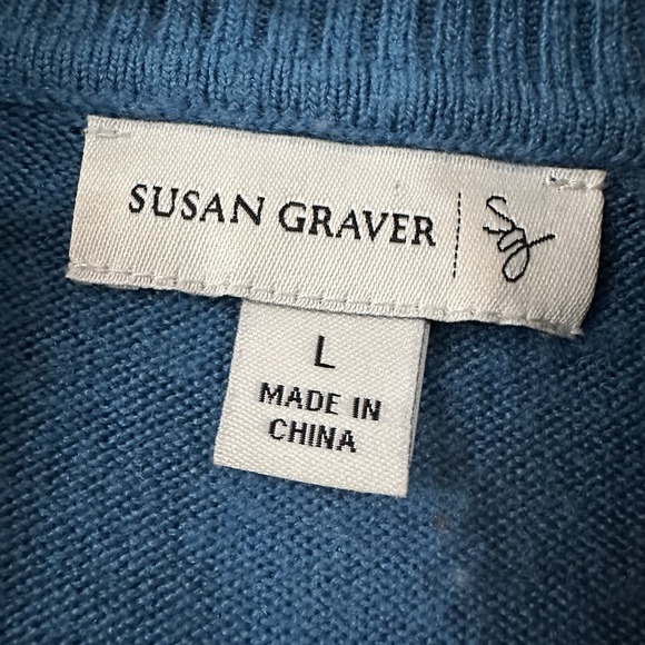Susan Graver Cowl Neck Zipup Blue Cardigan Size L - Picture 3 of 8